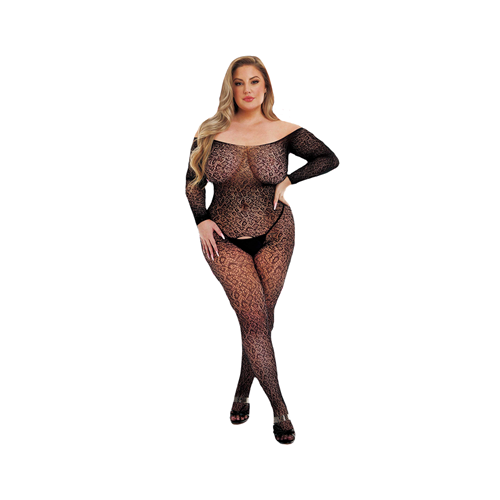 Lapdance - Offshoulder bodystocking open kruis - Plus Size